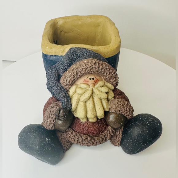 Resin Folk Art Rustic Primitive Red and Blue Santa Candle Holder Holiday Decor - Picture 3 of 10